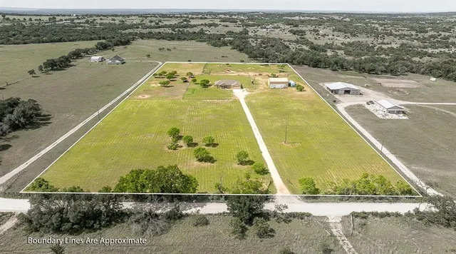 an aerial view of a pool