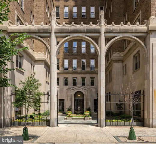 a front view of a building with street view
