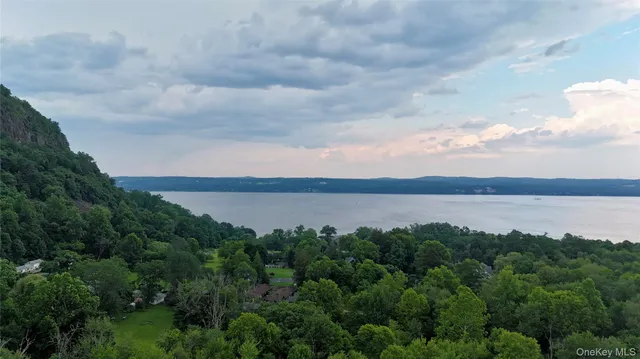 a view of a lake from a yard