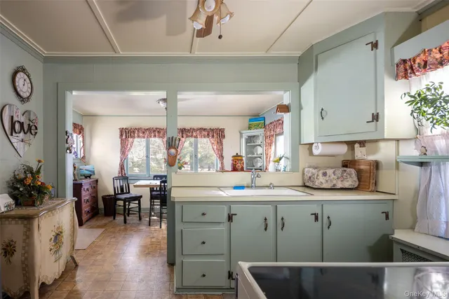 a kitchen with a sink and cabinets