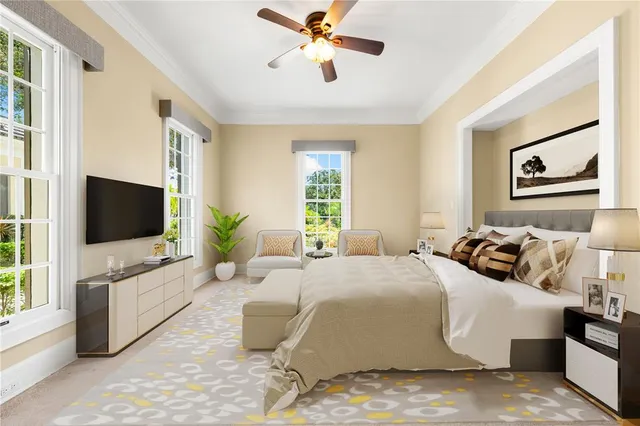 a view of a garden with a bench