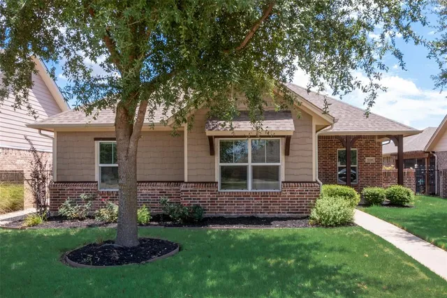 a view of a house with backyard and a tree