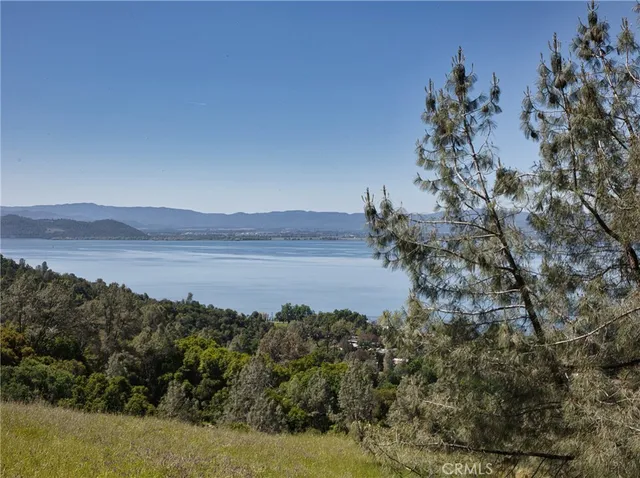 a view of a lake and mountain in the back