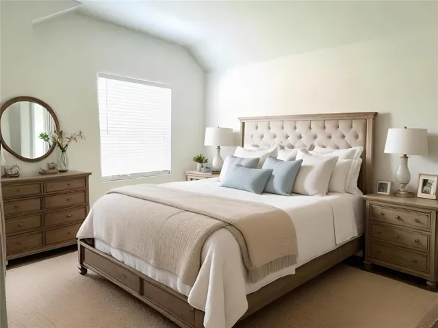 a bedroom with a bed and a dresser