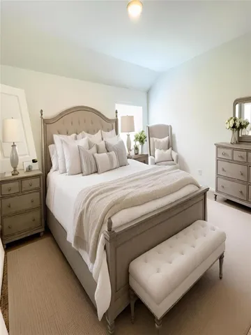 a bedroom with a bed and a couch