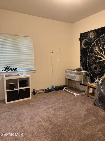 a bedroom with a bed and a closet