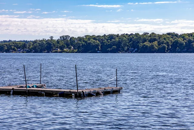 a view of a terrace with a lake