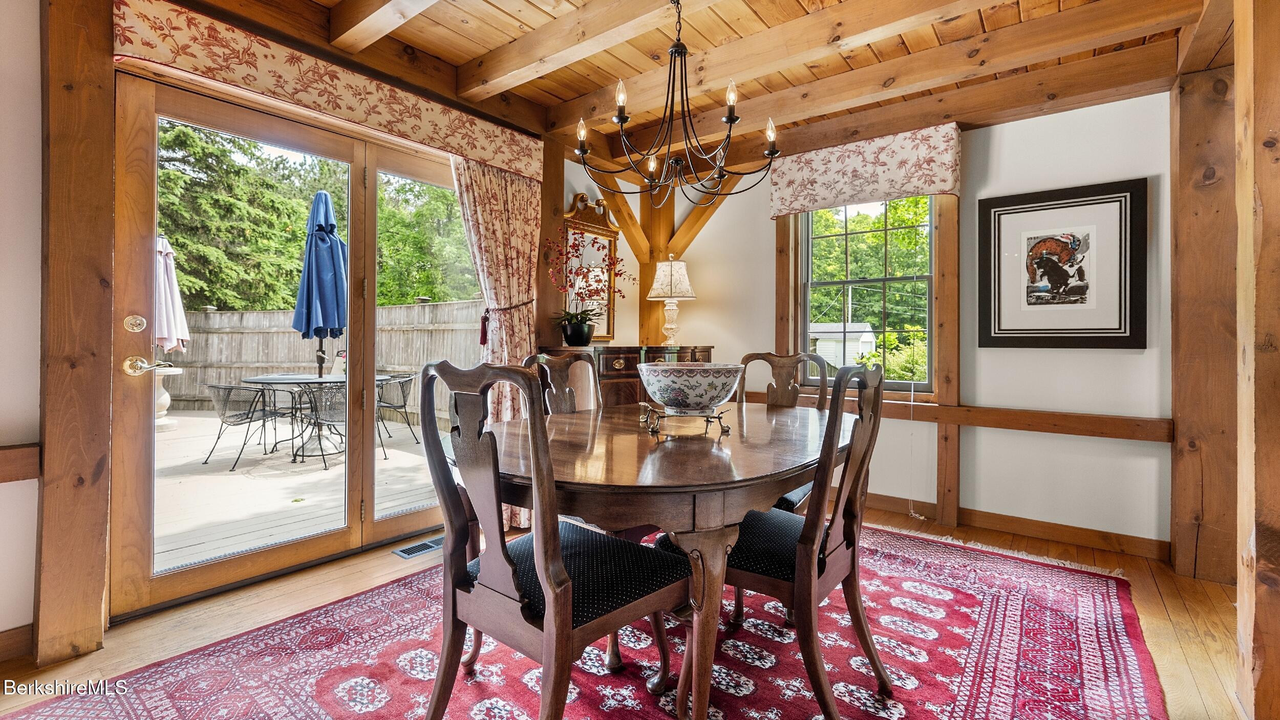 51 New Lenox Road Lenox, MA 01240 - Photo 15 of 38 a view of a dining room with furniture wooden floor and a chandelier
