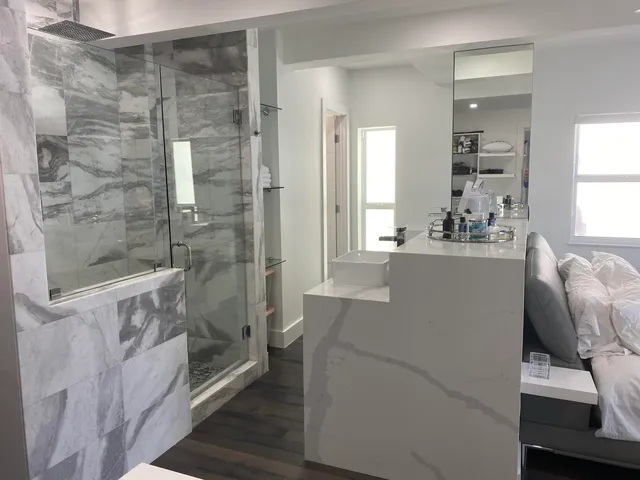 a bathroom with a shower