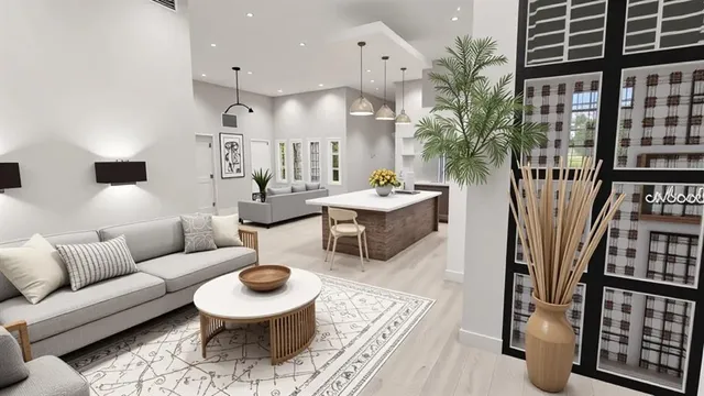 a living room with furniture and a rug