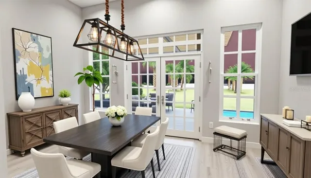 a view of a workspace with furniture window and wooden floor