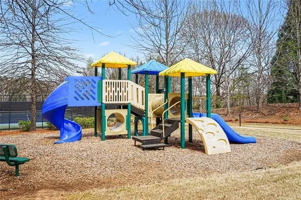 a view of a park with slide