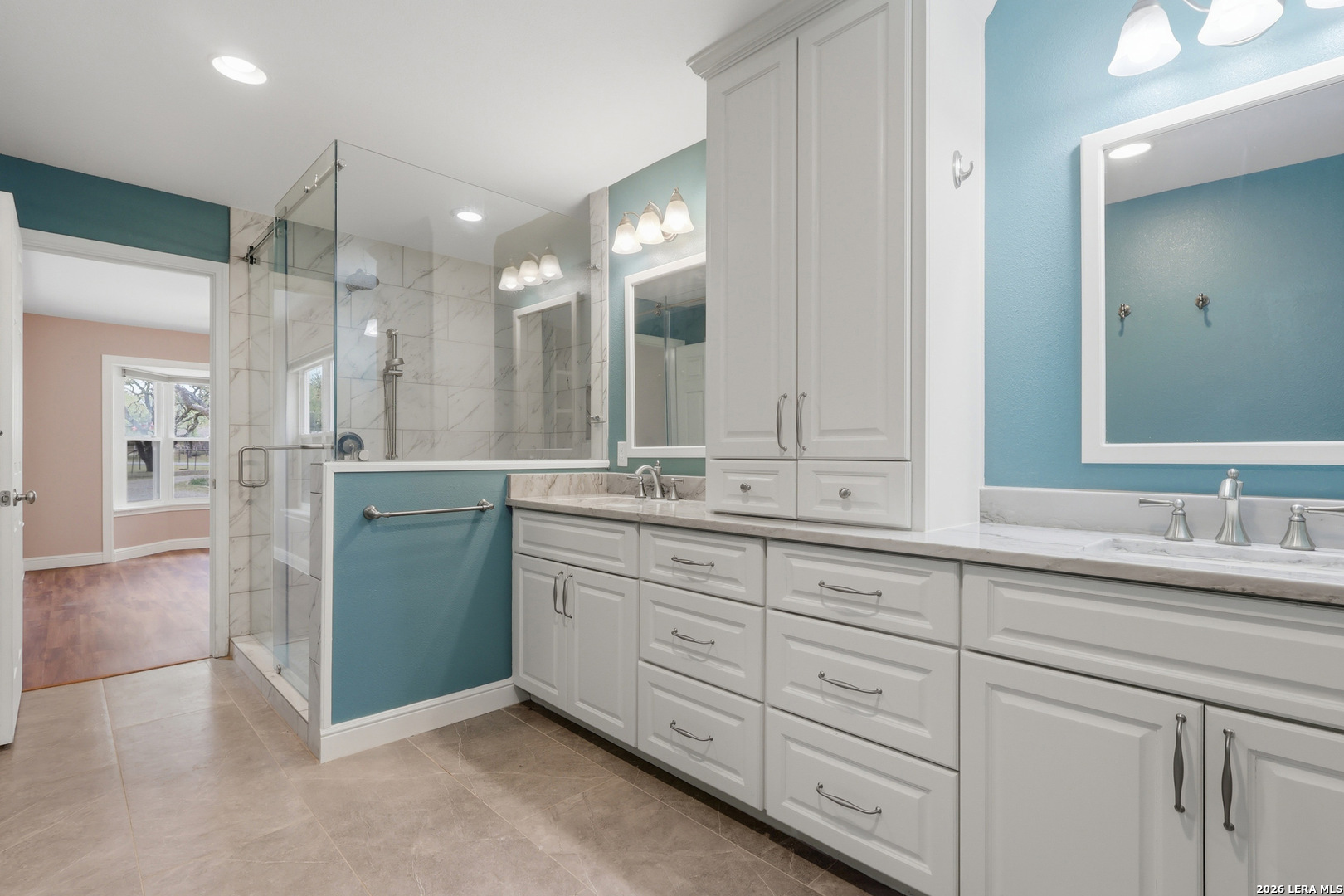 30511 Oakview Road Bulverde, TX 78163 - Photo 23 of 35 a bathroom with a granite countertop sink mirror and double