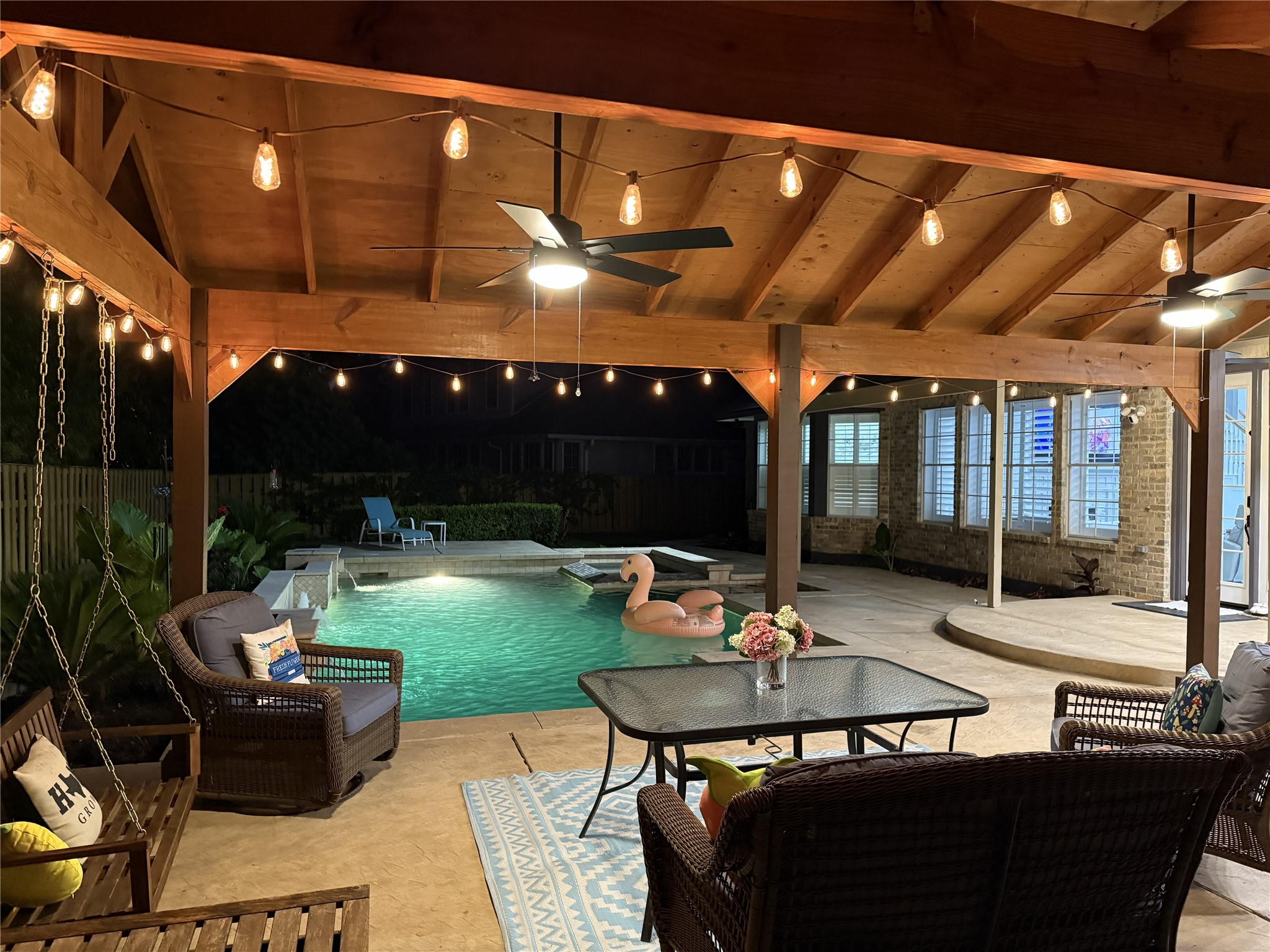 15 West Beckonvale Circle The Woodlands, TX 77382 - Photo 42 of 44 Another view of the sparkling pool and attached spa! This home boasts a new roof (2026) with hail resistant shingles!