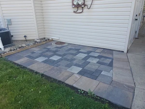 a view of a park with a large trees