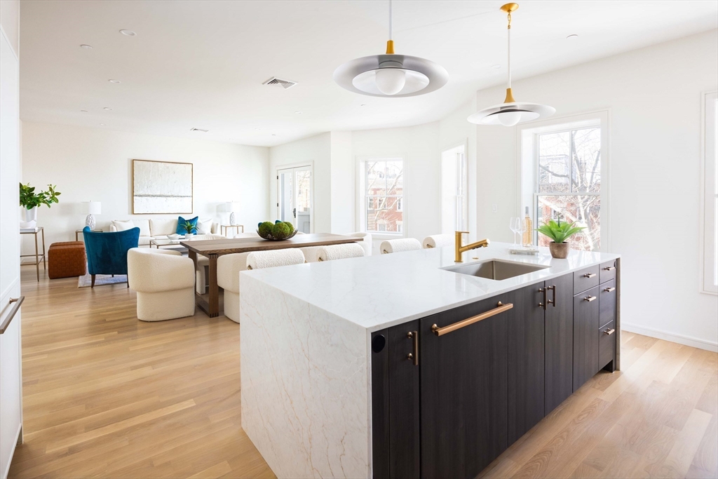6 Claflin Road, Unit C4 Brookline, MA 02445 - Photo 6 of 23 a kitchen with a sink and living room