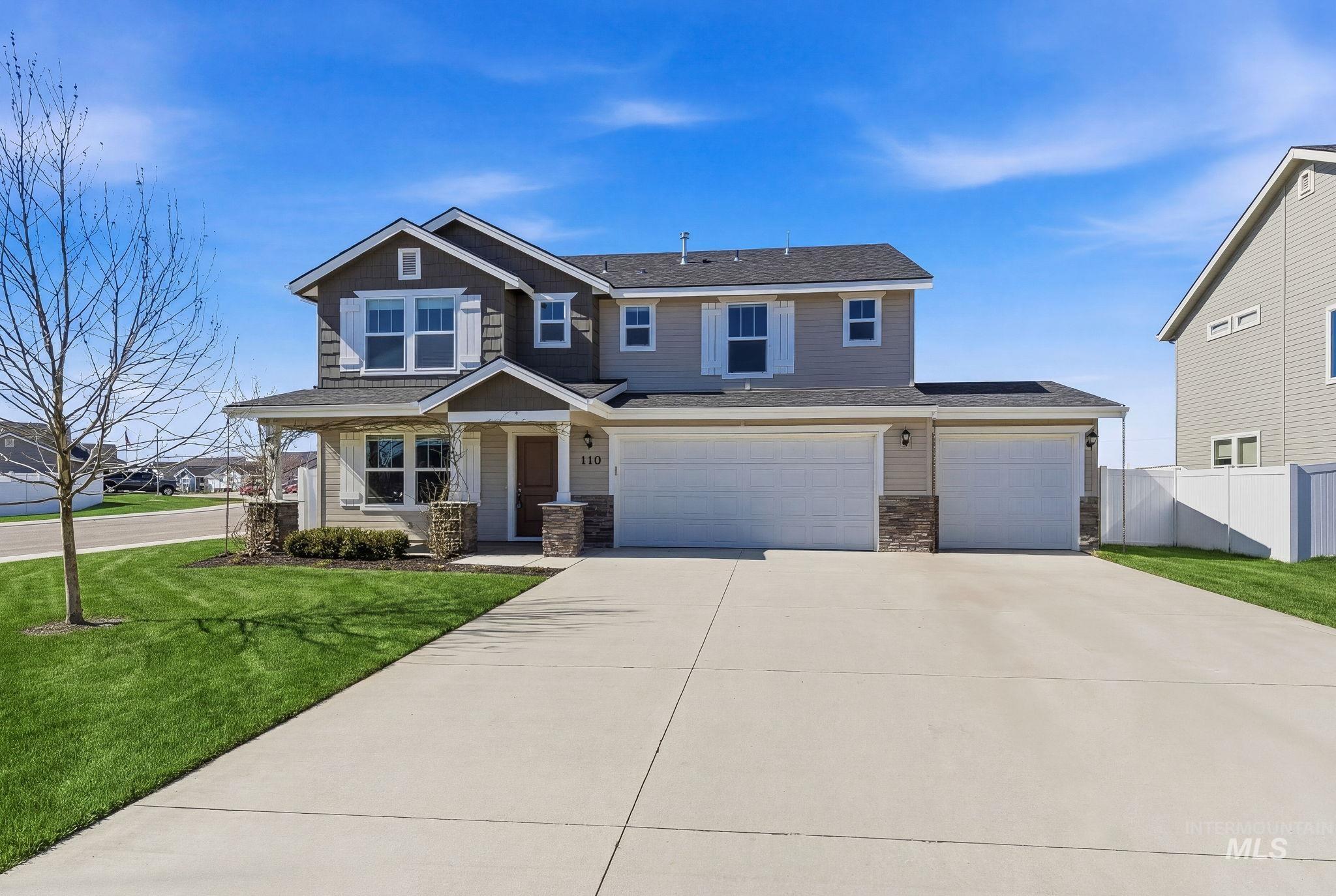 Craftsman-style home featuring stone siding, concrete driveway, a porch, an attached garage, and a shingled roof