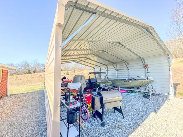an outdoor space with furniture