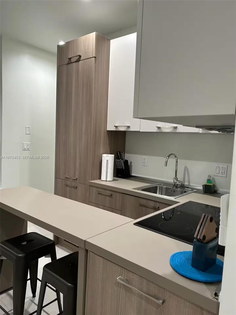 245 Northeast 33rd Street, Unit 207 Miami, FL 33137 - Photo 4 of 6 a kitchen with a sink a stove and white cabinets