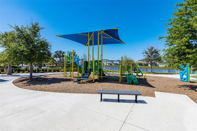 a view of a park with slide
