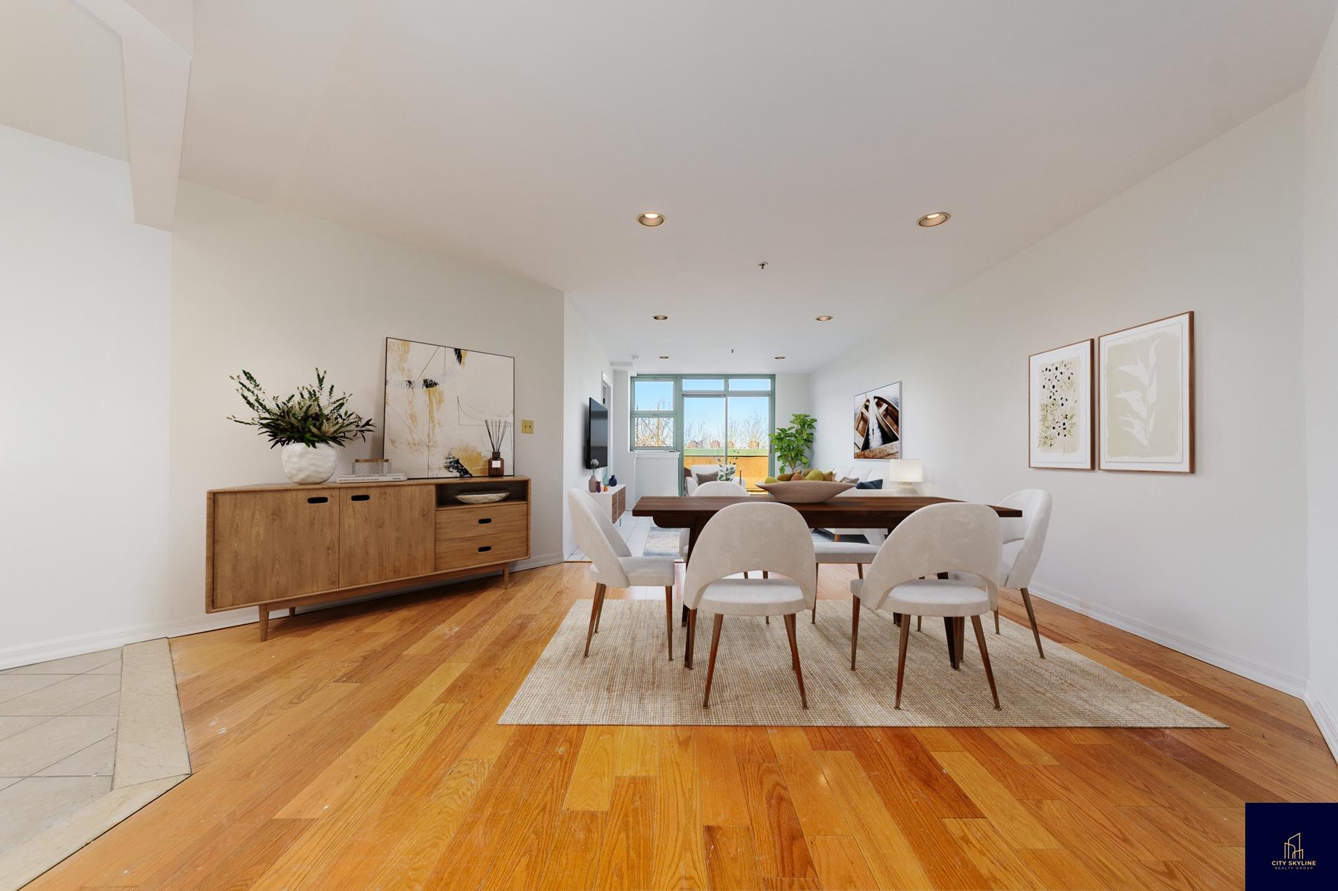 19-19 24th Avenue, Unit L607 Queens, NY 11102 - Photo 2 of 15 a view of a dining room with furniture and wooden floor