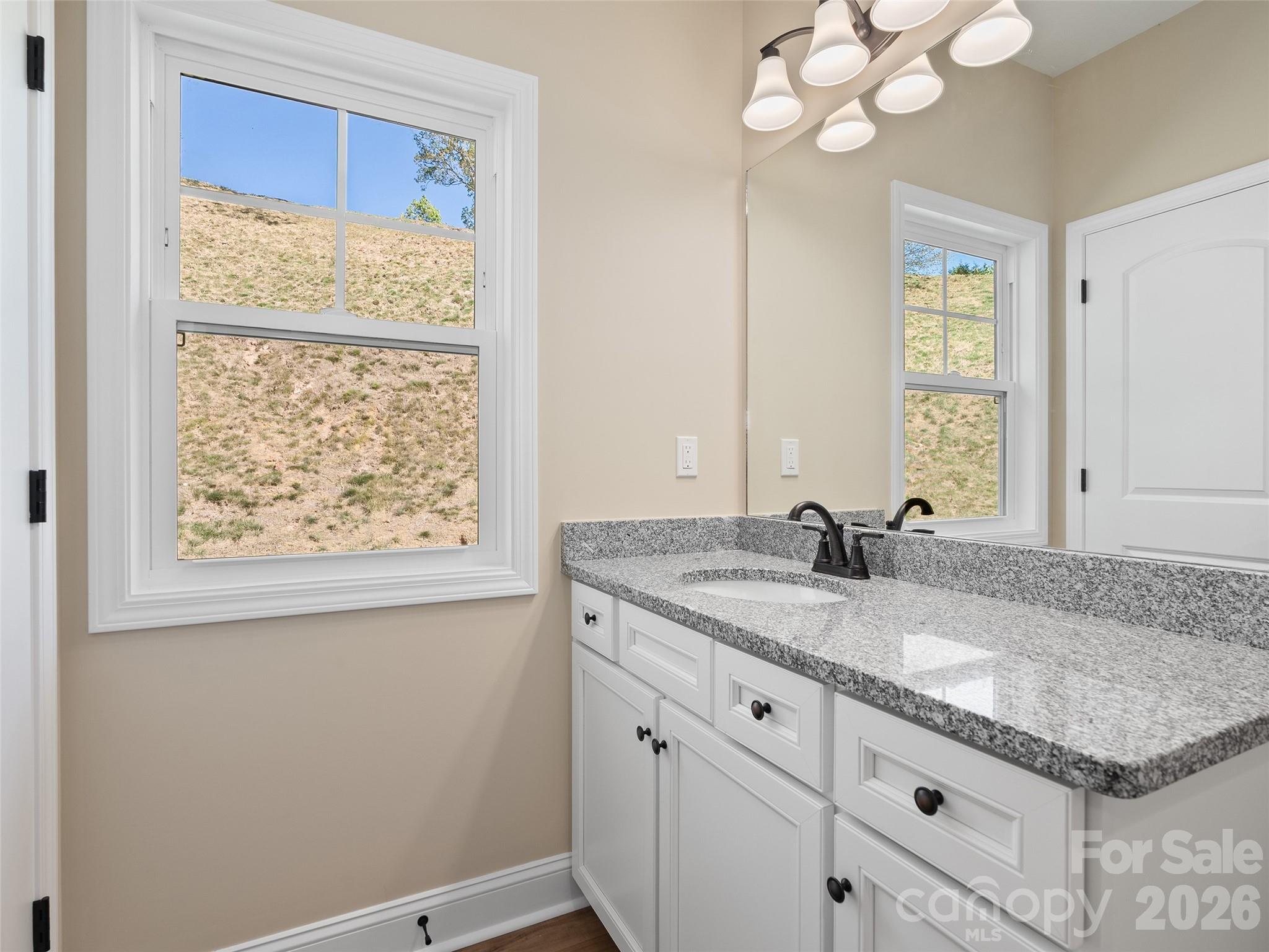 373 Barefoot Ridge Clyde, NC 28721 - Photo 20 of 30 a bathroom with a granite countertop sink and a mirror