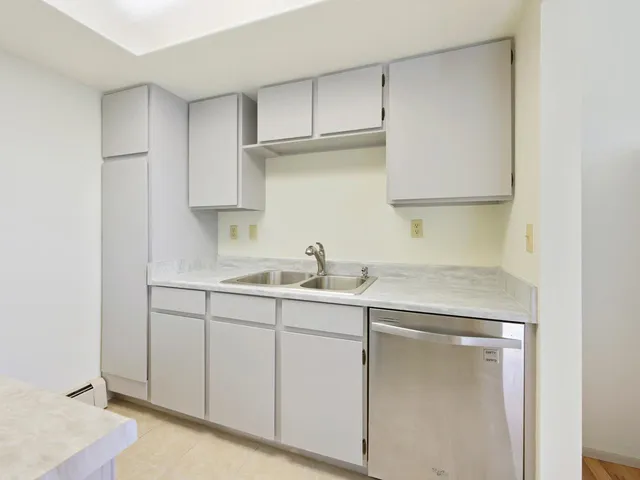 a kitchen with a sink and cabinets