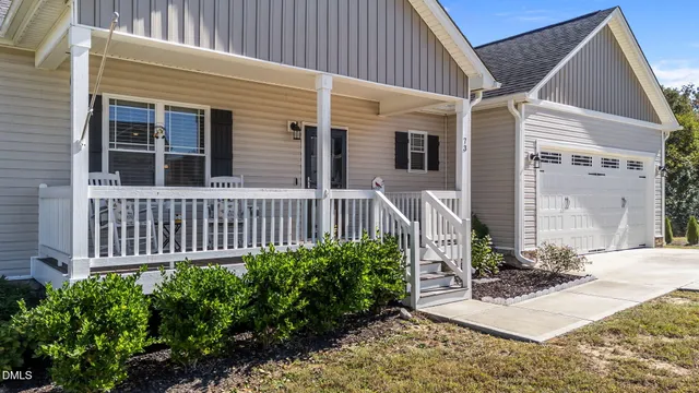 a porch with seating space