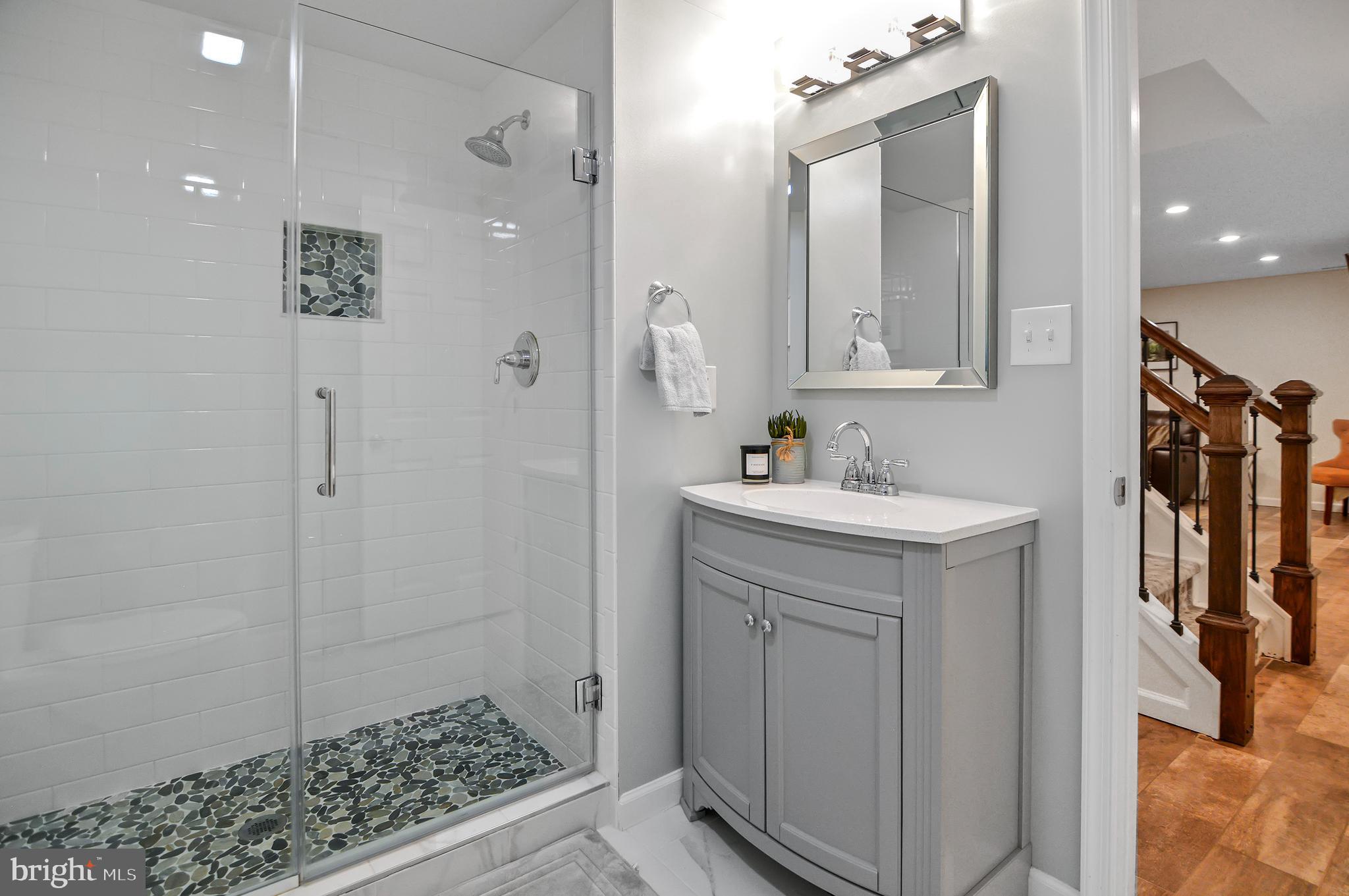 40 Dorba Court Severna Park, MD 21146 - Photo 43 of 67 a bathroom with a shower sink and mirror