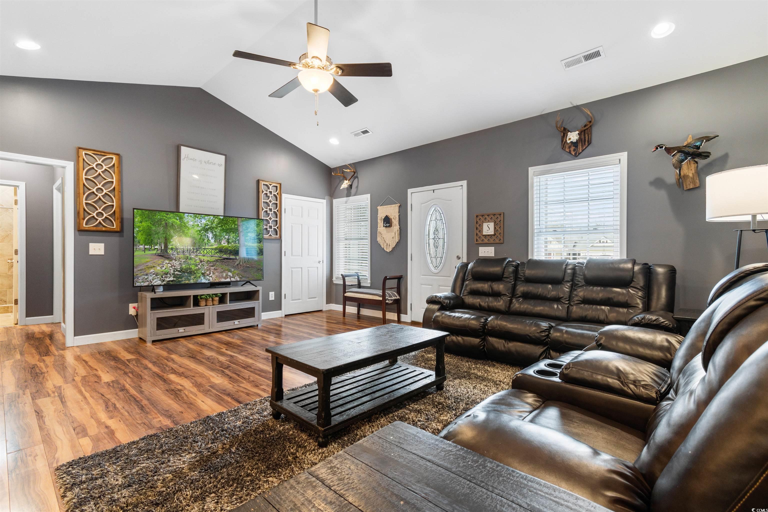 1291 Pisgah Church Road Aynor, SC 29511 - Photo 11 of 39 Living room with ceiling fan, wood-type flooring,