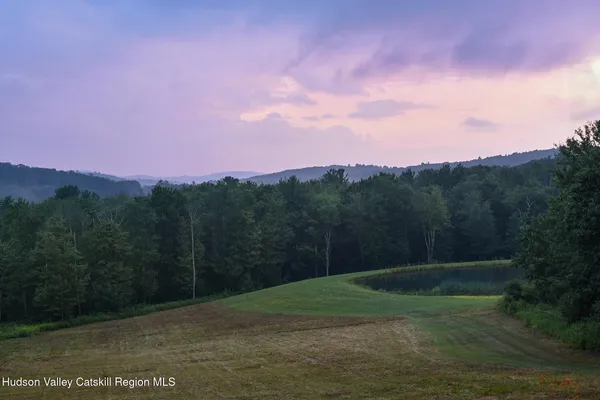 a yard with lots of green space and mountain view