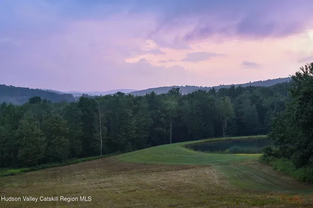 a yard with lots of green space and mountain view