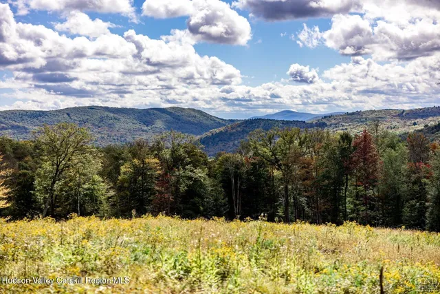 a view of swimming pool with large trees and plants