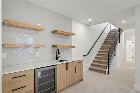 a hallway with cabinets