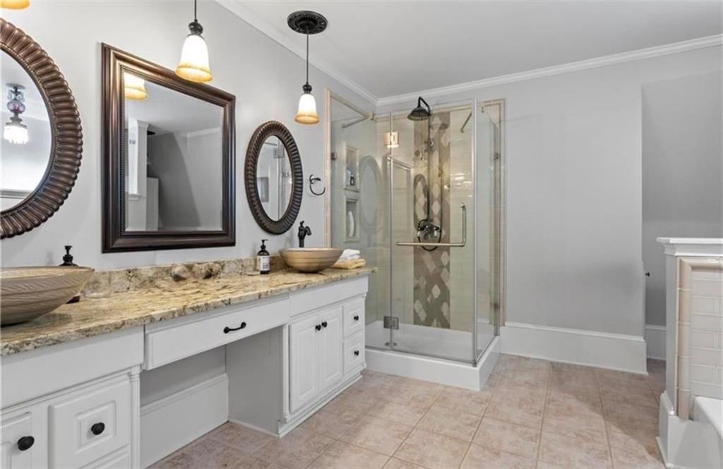 285 Old Hornage Road Ball Ground, GA 30107 - Photo 39 of 64 a bathroom with a granite countertop sink mirror and double
