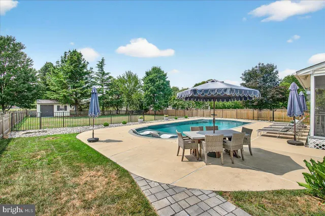 a view of a house with swimming pool and sitting area