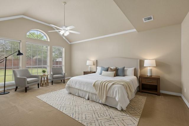 8049 Sunscape Lane Fort Worth, TX 76123 - Photo 18 of 37 a bedroom with bed and a chandelier