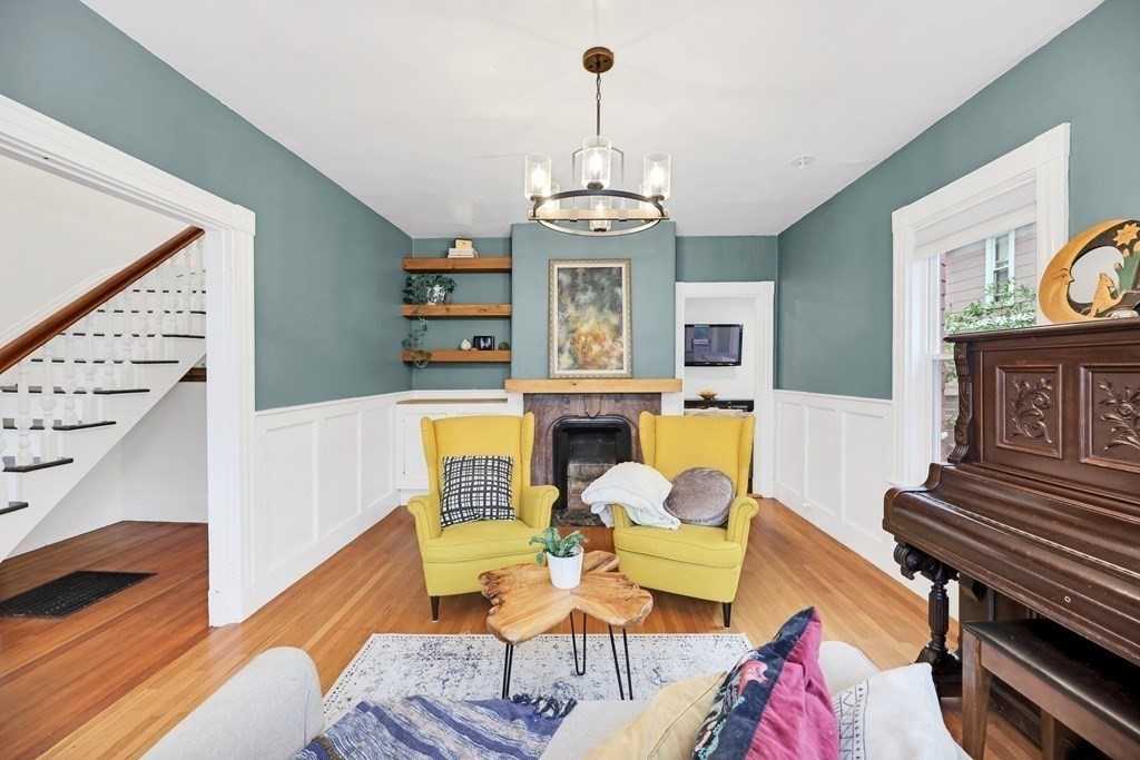 79 Harvard Avenue Boston, MA 02136 - Photo 11 of 33 a living room with fireplace furniture and a wooden floor