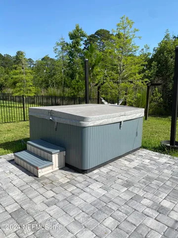 a view of a terrace with a bench