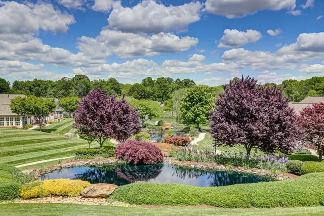 a view of a bench in a back yard