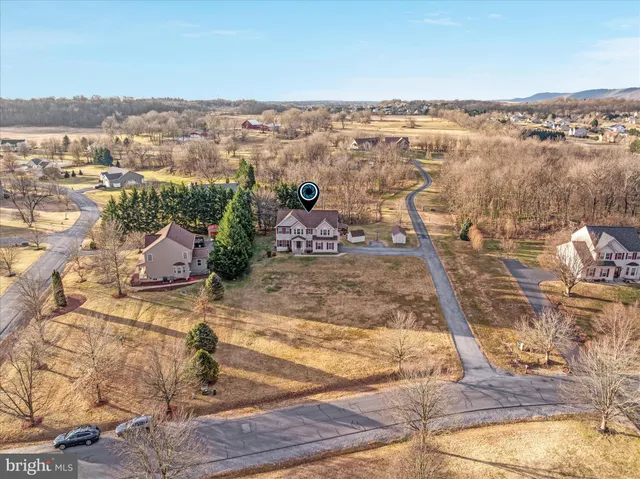a view of a house with backyard and trees