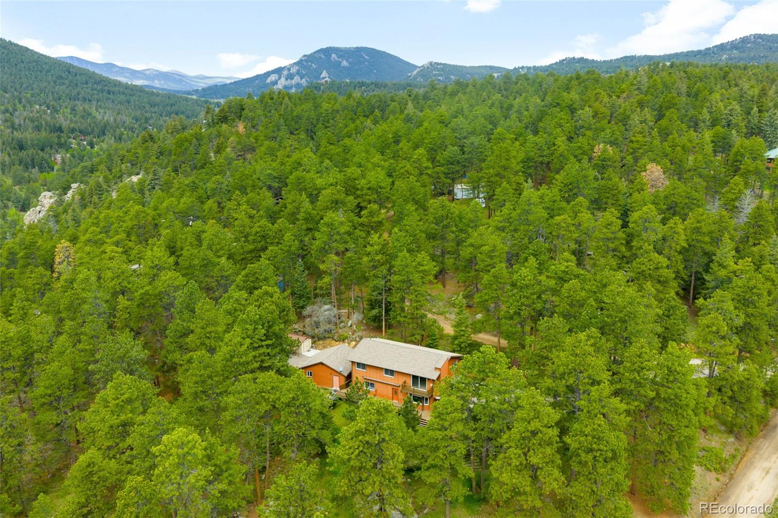 9633 Fox Valley Drive Morrison, CO 80465 - Photo 40 of 50 a backyard of a house with a yard and mountain view in back