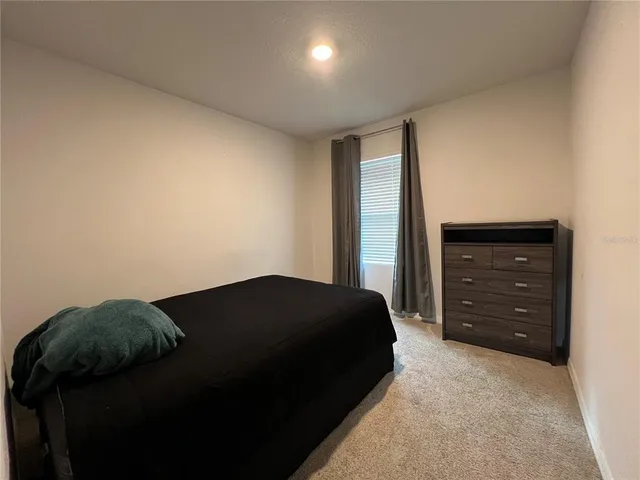 a bedroom with a bed and a closet