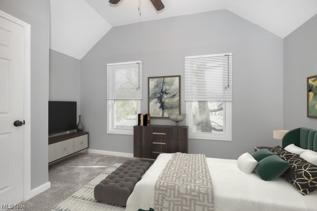 7214 Ottawa Road Cleveland, OH 44105 - Photo 17 of 25 Carpeted bedroom featuring vaulted ceiling and ceiling fan (virtually staged)