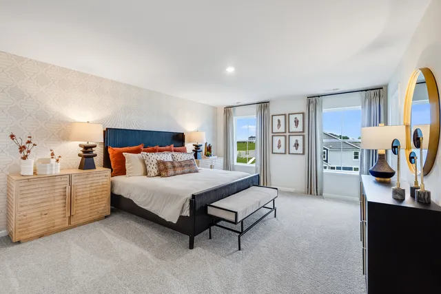 a bed room with a bed and a walk in closet