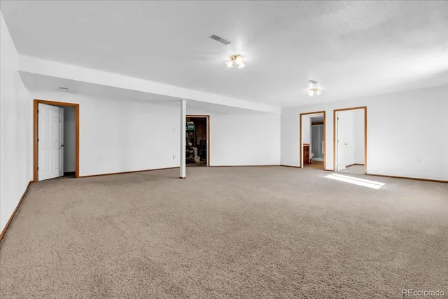 a view of a big room with closet and windows