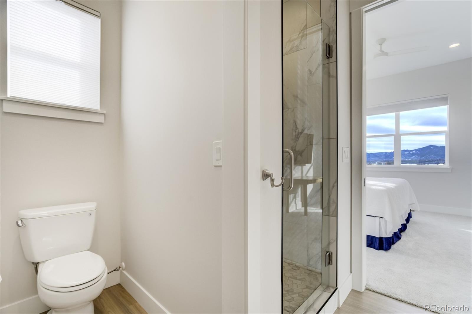 1287 Kelso Place Colorado Springs, CO 80921 - Photo 42 of 50 a bathroom with a toilet and a glass door