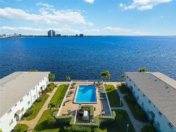 aerial view of a house with a swimming pool
