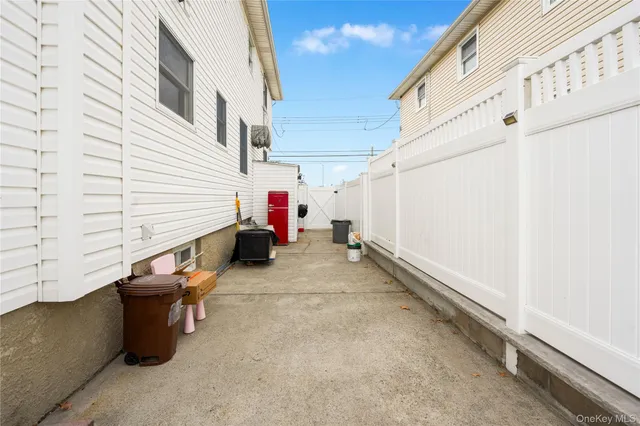 a view of a patio with storage