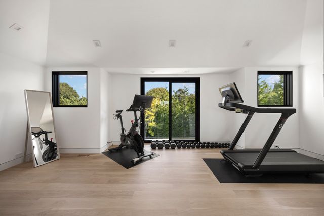 a view of a room with gym equipment